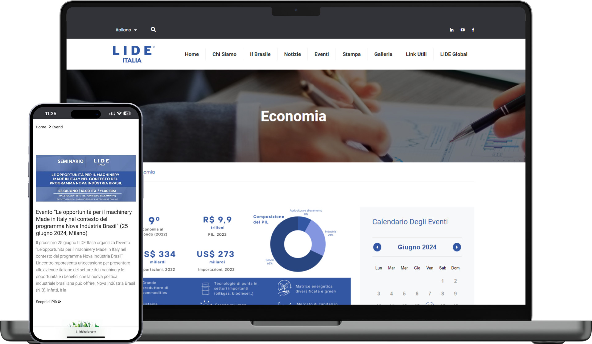 Mockup do site LIDE Itália
